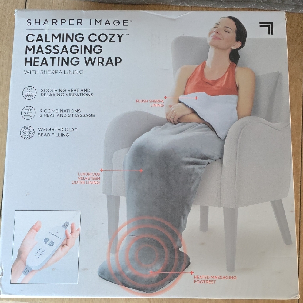 Sharper Image Plush Sherpa Heating & Massaging Wrap - Gray and White